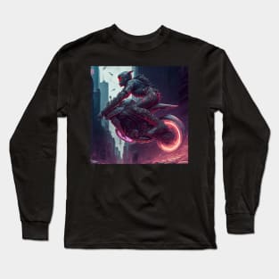 Cyberpunk Female Daredevil on A Bike Long Sleeve T-Shirt